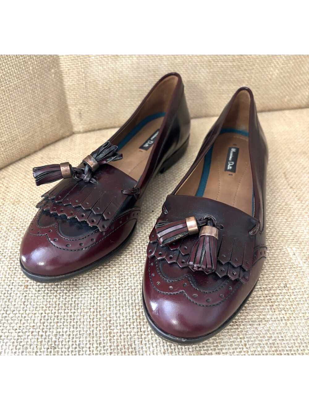 MASSIMO DUTTI BROWN GENUINE LEATHER TASSEL LOAFER SHOES SIZE 37